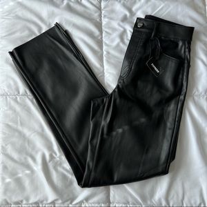 Super High Waisted Faux Leather Straight Pants
